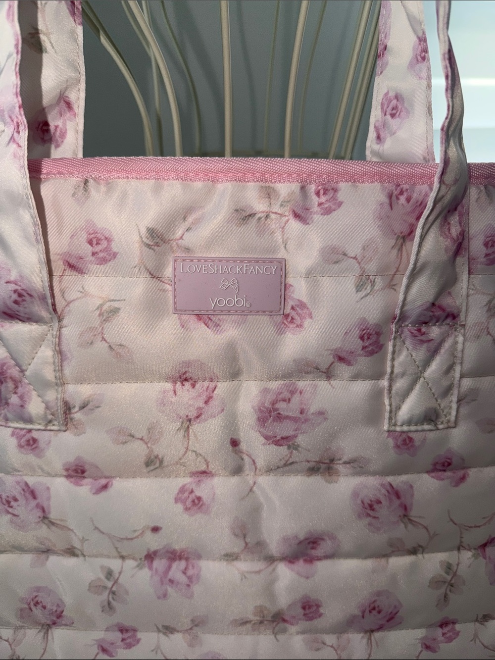 NWT! LOVE SHACK FANCY x TARGET Yoobi Ribbon Rosa Quilted Floral Tote Bag - Picture 6 of 14